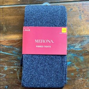 Dark Graphite Gray Ribbed Tights, NWT, Small